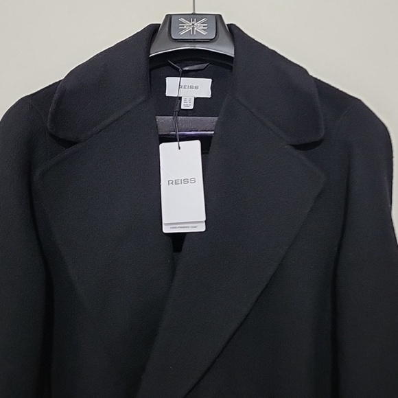 NWT Reiss Lucia Belted Wool Blend Double Breasted Coat in Black - Picture 6 of 12